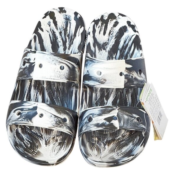 CROCS Men's NEW Classic Marbled Sandal Black and White Double Strap Slide On 13 - Picture 1 of 12